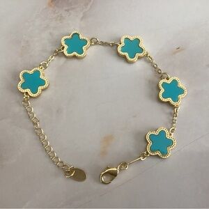 turquoise blue gold clover flower bracelet new